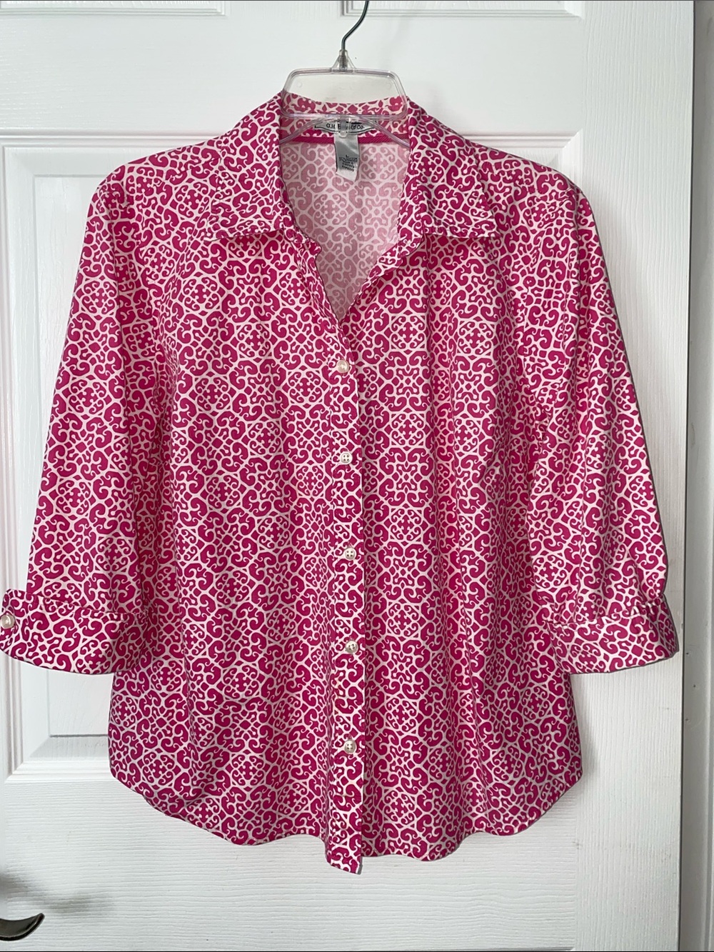 G.H. Bass & Co. Pink White Printed Button-Down Blouse